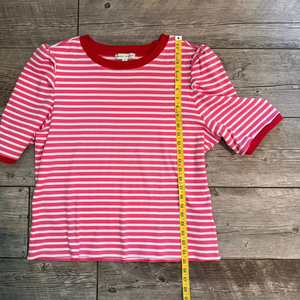 Rebecca Minkoff Womens Pink Stripe Puff Sleeve Ribbed Knit Top XXL 7RMD7312 - Picture 7 of 8